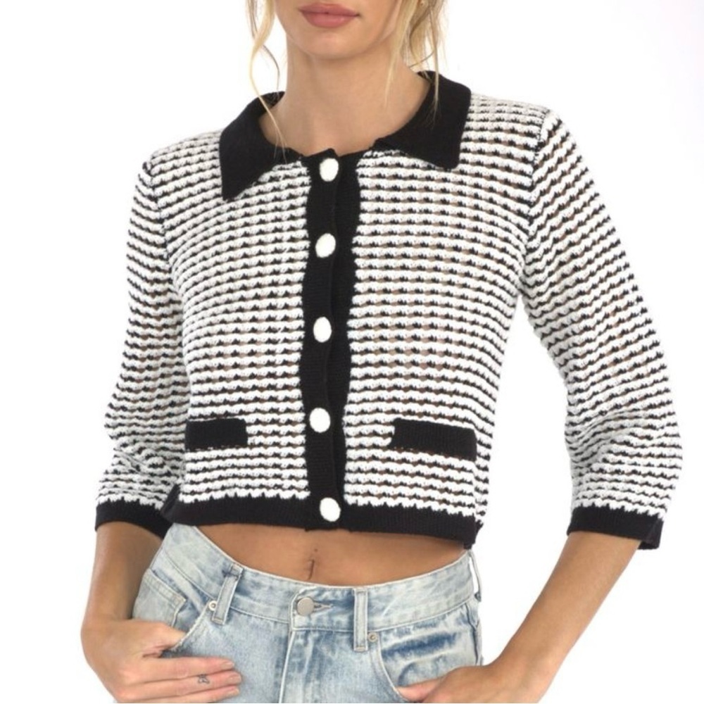 Vintage Charm Black and White Striped Women's Sweater